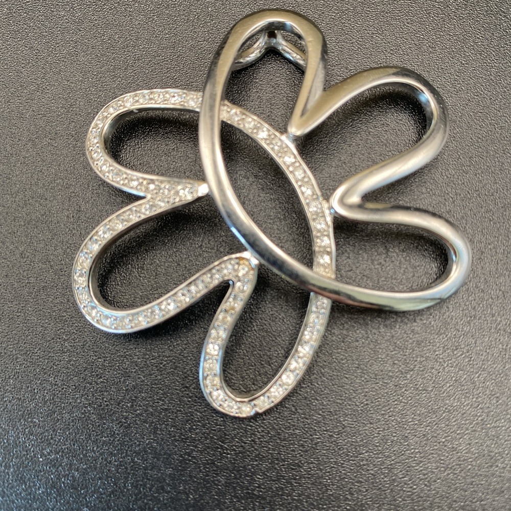 Butler Silver Tone Pendant Fifth Avenue Collection Rhinestone Flower 2"